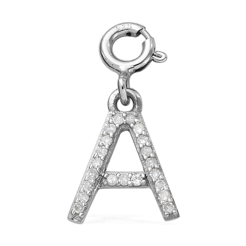 Diamond Initial A Charm in Platinum Over Sterling Silver 0.10 ctw