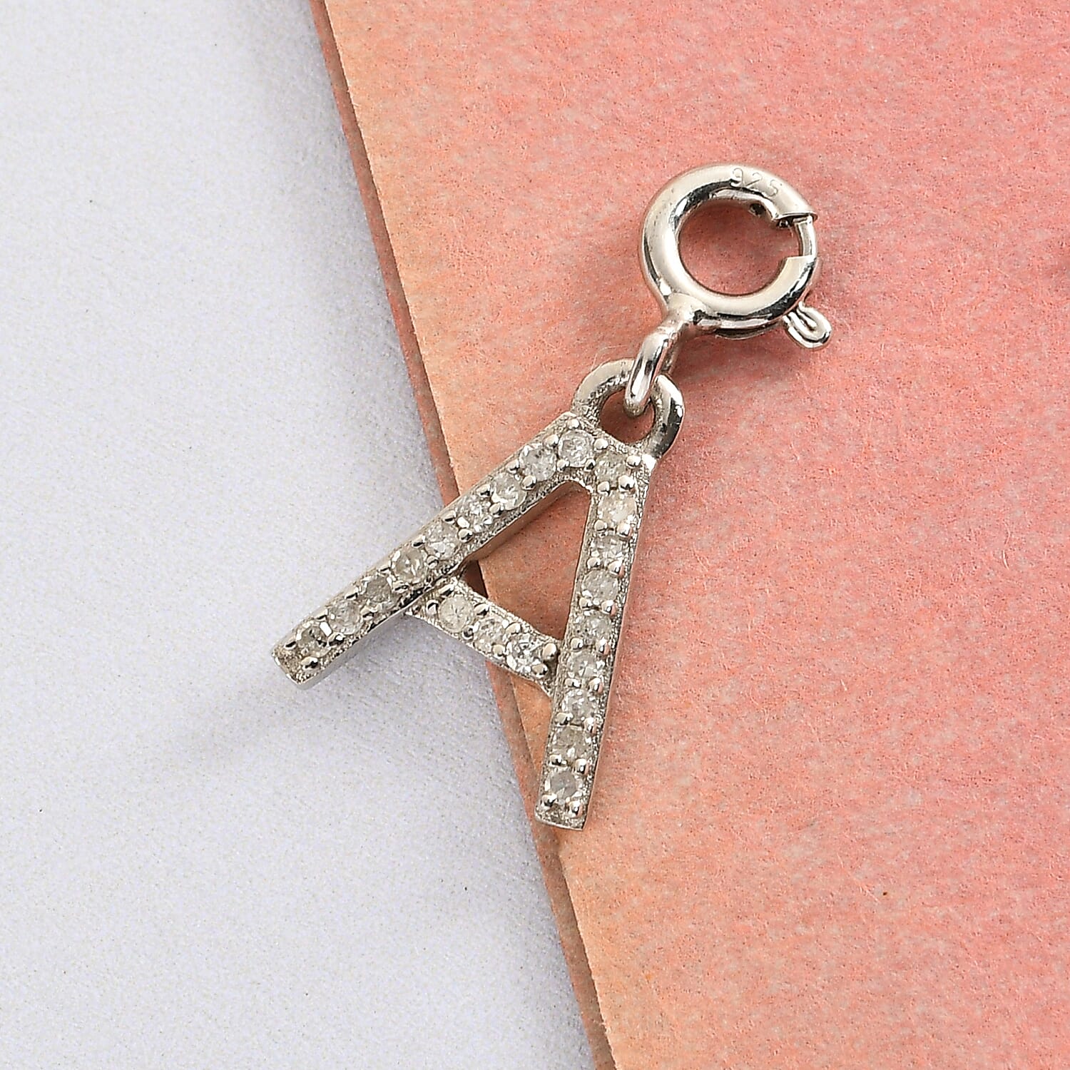 Diamond Initial A Charm in Platinum Over Sterling Silver 0.10 ctw