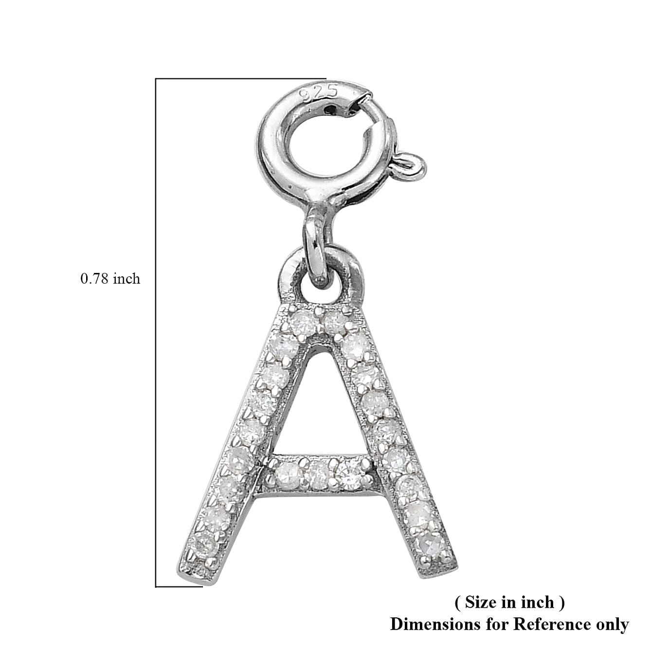 Diamond Initial A Charm in Platinum Over Sterling Silver 0.10 ctw