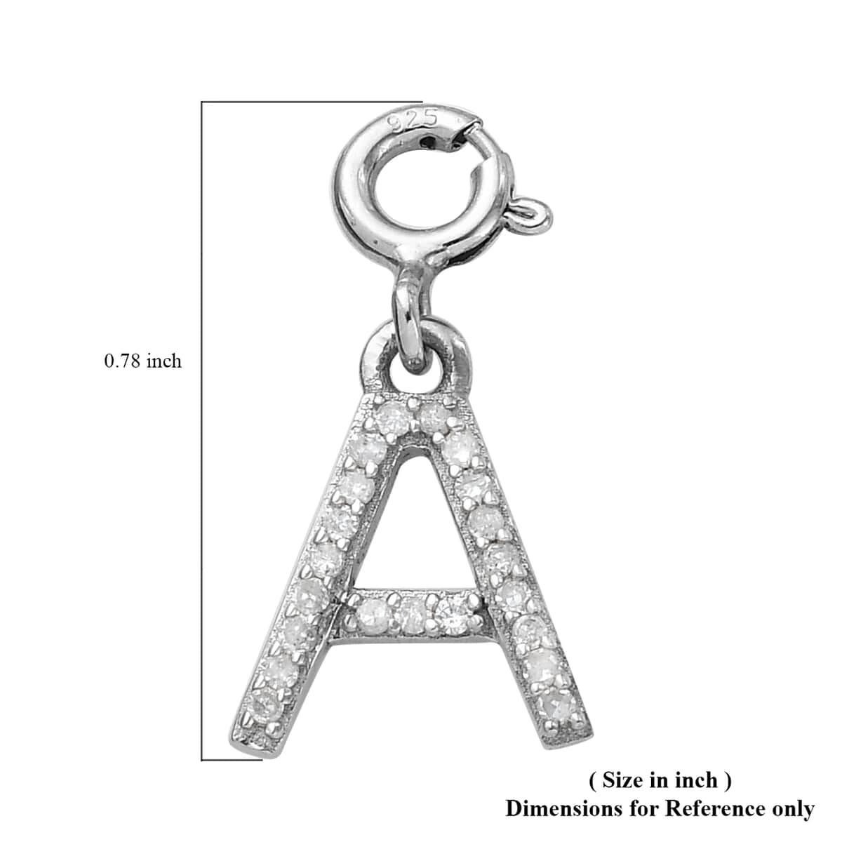Diamond Initial A Charm in Platinum Over Sterling Silver 0.10 ctw image number 3