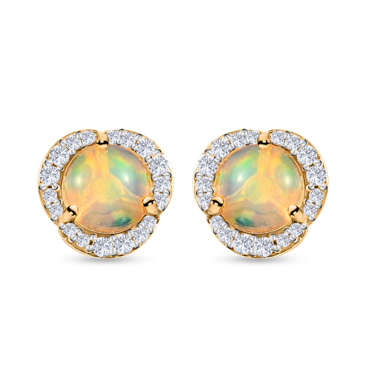 Ethiopian Welo Opal and White Zircon Earrings in Vermeil Yellow Gold Over Sterling Silver 2.10 ctw image number 0