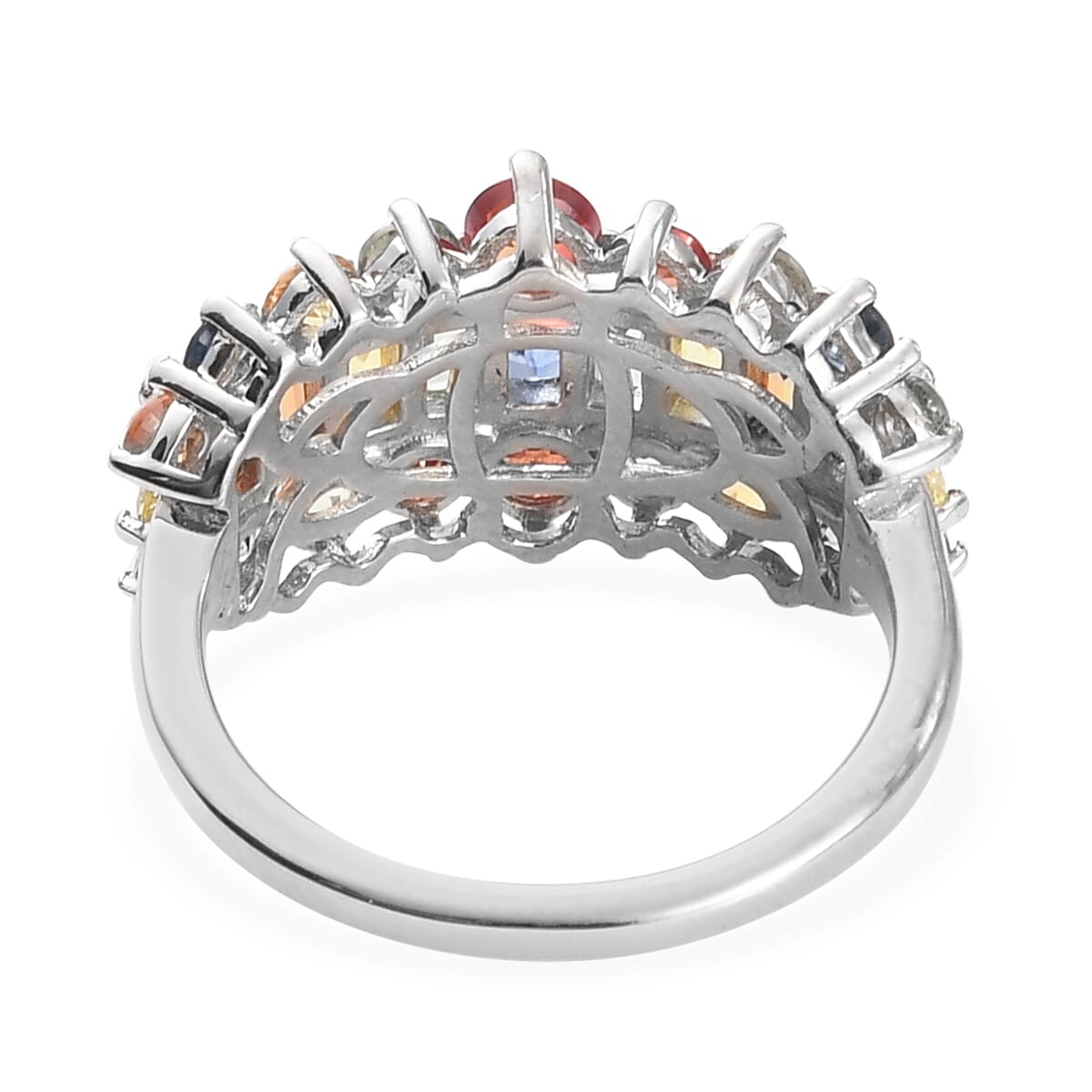 Multi Sapphire Cluster Ring in Platinum Over Sterling Silver (Size 6.0) 2.60 ctw image number 4