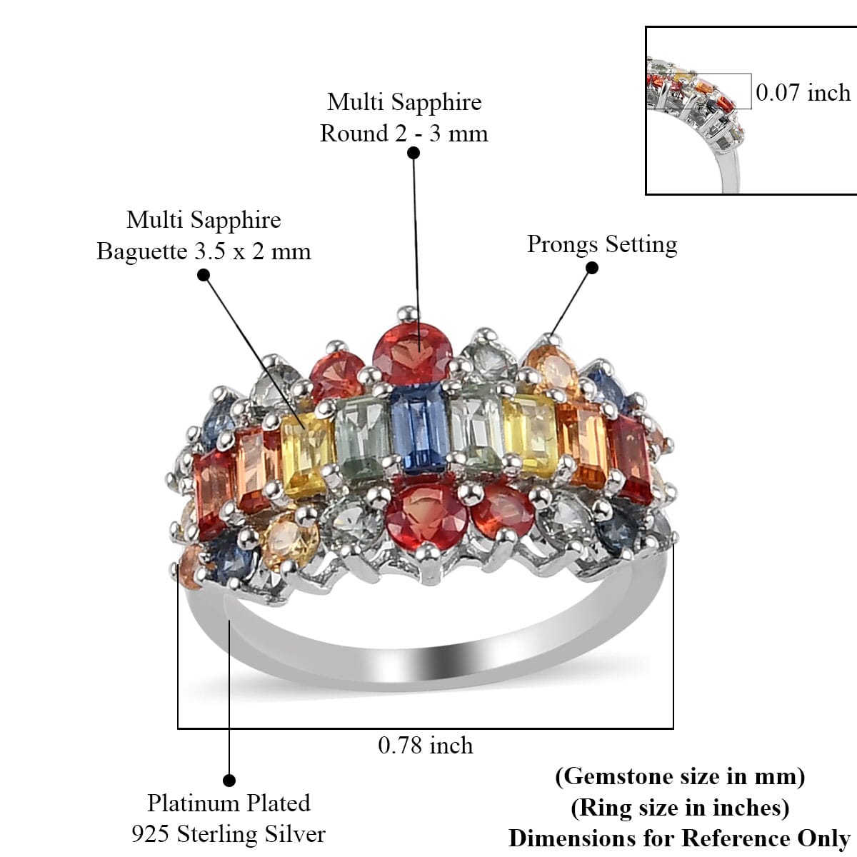Multi Sapphire Cluster Ring in Platinum Over Sterling Silver (Size 6.0) 2.60 ctw image number 5