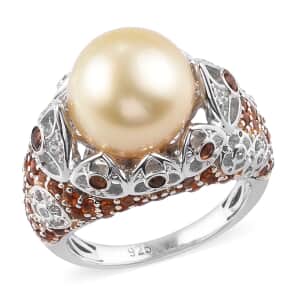 South Sea Pearl and Multi Gemstone Ring in Platinum Over Sterling Silver (Size 7) 1.50 ctw