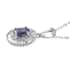 AAA Tanzanite and Diamond Double Halo Pendant Necklace 20 Inches in Platinum Over Sterling Silver 1.50 ctw image number 2