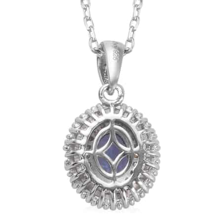 AAA Tanzanite and Diamond Double Halo Pendant Necklace 20 Inches in Platinum Over Sterling Silver 1.50 ctw image number 3
