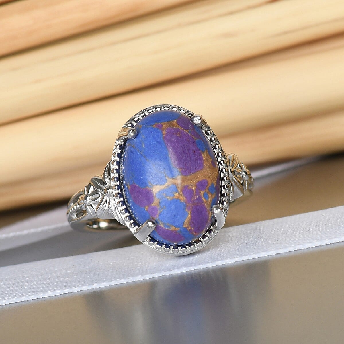 Mojave Purple Turquoise Solitaire Ring in Platinum Over Copper with Magnet (Size 10.0) 5.75 ctw
