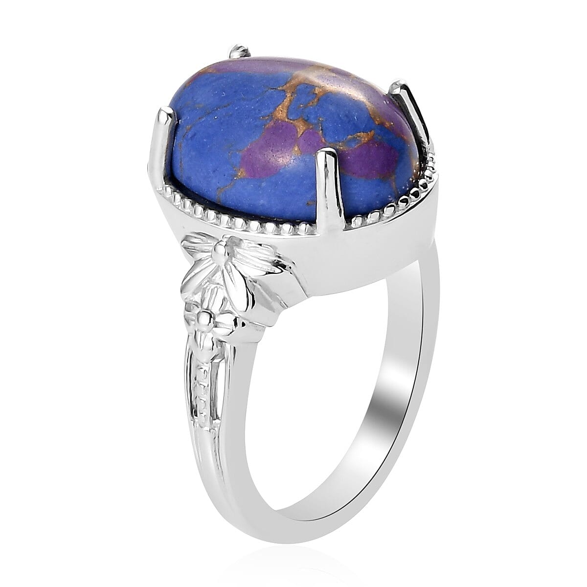 Mojave Purple Turquoise Solitaire Ring in Platinum Over Copper with Magnet (Size 10.0) 5.75 ctw