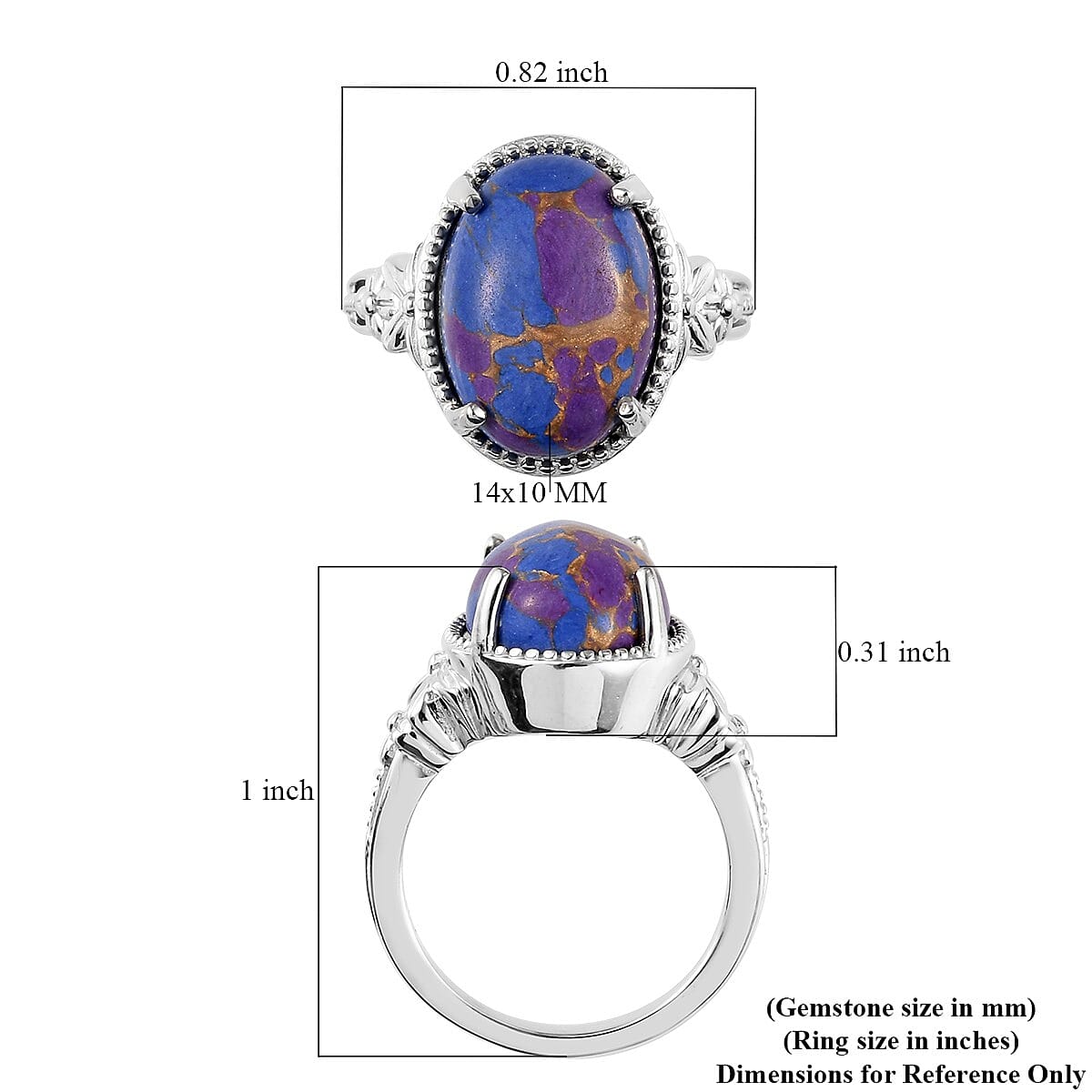 Mojave Purple Turquoise Solitaire Ring in Platinum Over Copper with Magnet (Size 10.0) 5.75 ctw