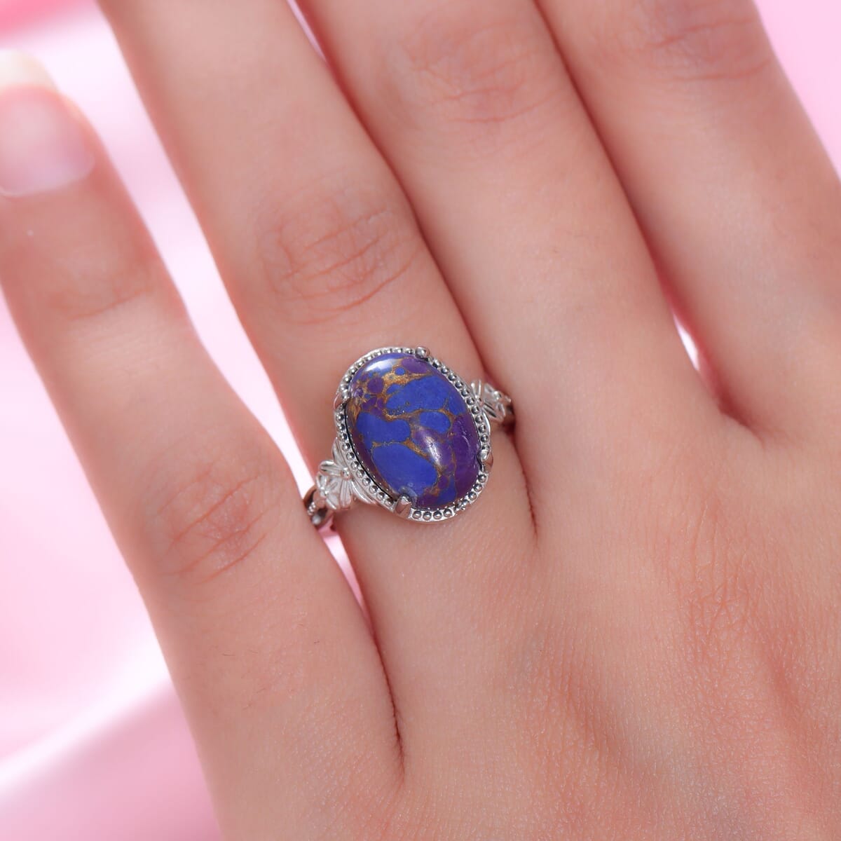 Mojave Purple Turquoise Solitaire Ring in Platinum Over Copper with Magnet (Size 8.0) 5.75 ctw image number 1