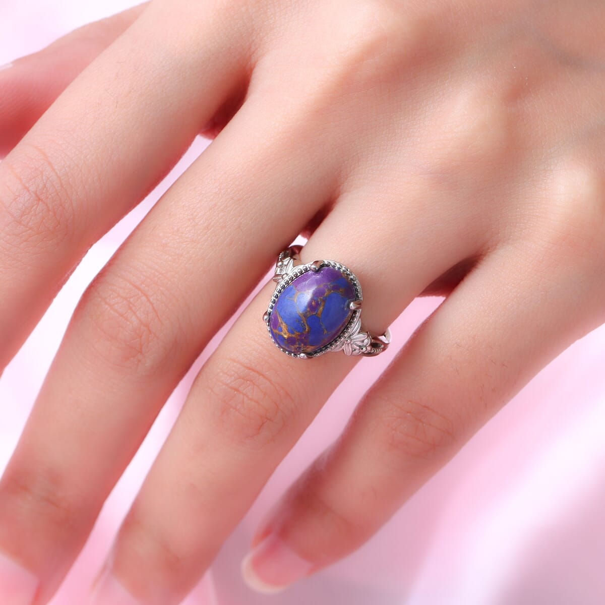 Mojave Purple Turquoise Solitaire Ring in Platinum Over Copper with Magnet (Size 8.0) 5.75 ctw image number 2