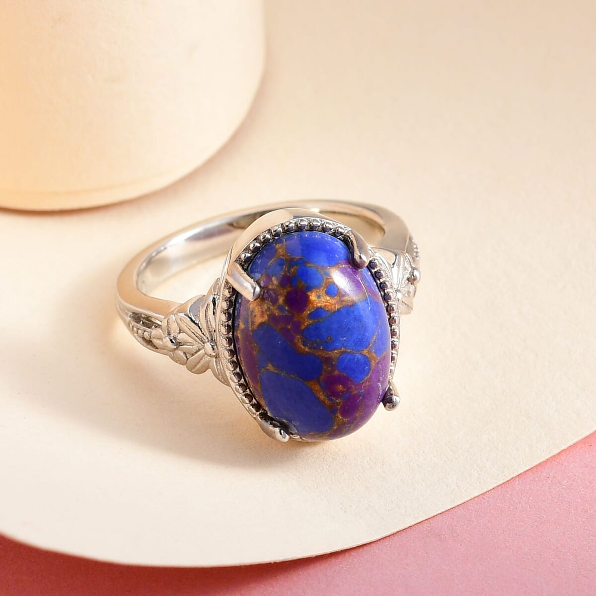 Mojave Purple Turquoise Solitaire Ring in Platinum Over Copper with Magnet (Size 8.0) 5.75 ctw image number 3
