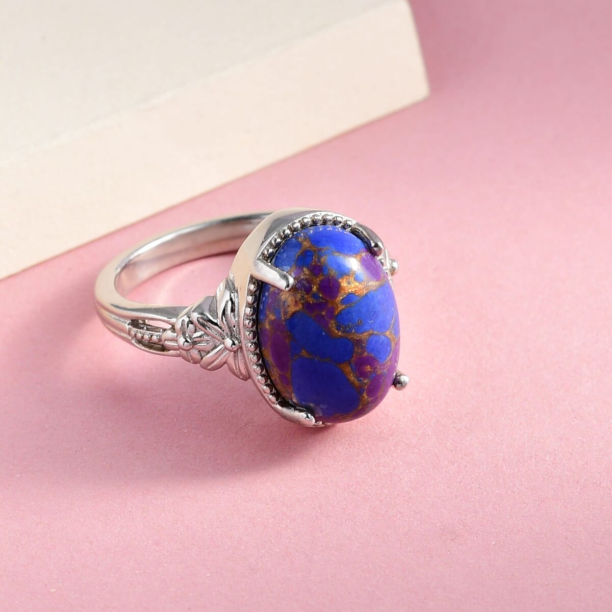 Mojave Purple Turquoise Solitaire Ring in Platinum Over Copper with Magnet (Size 8.0) 5.75 ctw image number 4