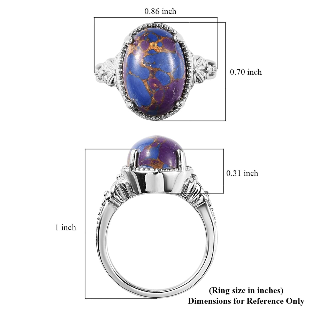 Mojave Purple Turquoise Solitaire Ring in Platinum Over Copper with Magnet (Size 8.0) 5.75 ctw image number 7