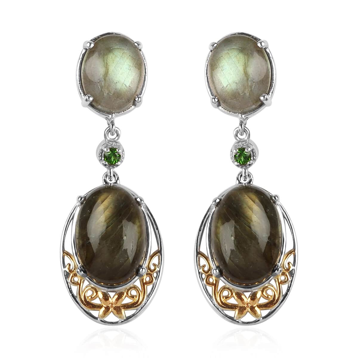Chrome Diopside and Malagasy Labradorite Earrings in Vermeil Yellow Gold and Platinum Over Sterling Silver 1.60 ctw image number 0