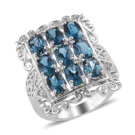London Blue Topaz Ring in Platinum Over Sterling Silver (Size 8.0) 4.90 ctw image number 0
