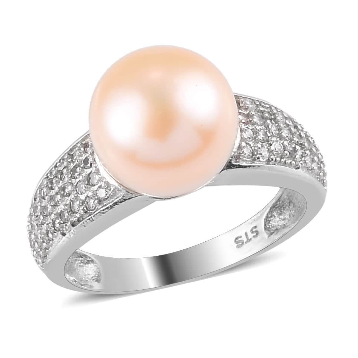 Pink Pearl and Zircon Ring in Platinum Over Sterling Silver (Size 6.0) 8.40 ctw image number 0