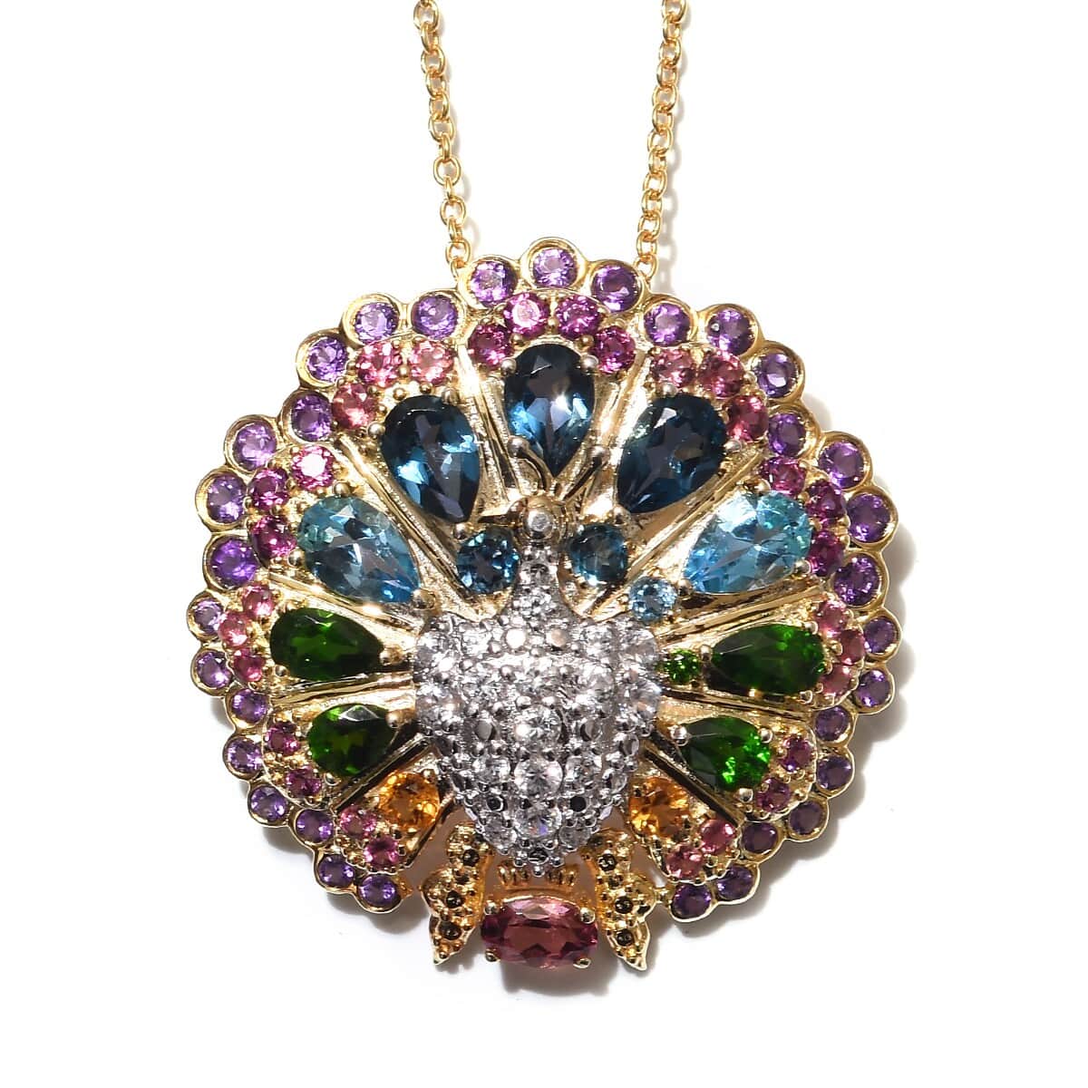 Multi Gemstone and Zircon Pendant Necklace 18 Inches in 14K Yellow Gold Over Sterling Silver 6.40 ctw image number 0