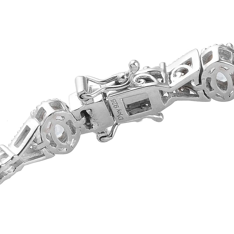 Mangoro Aquamarine and Zircon 6.00 ctw Bracelet in Platinum Over Sterling Silver (7.25 In)