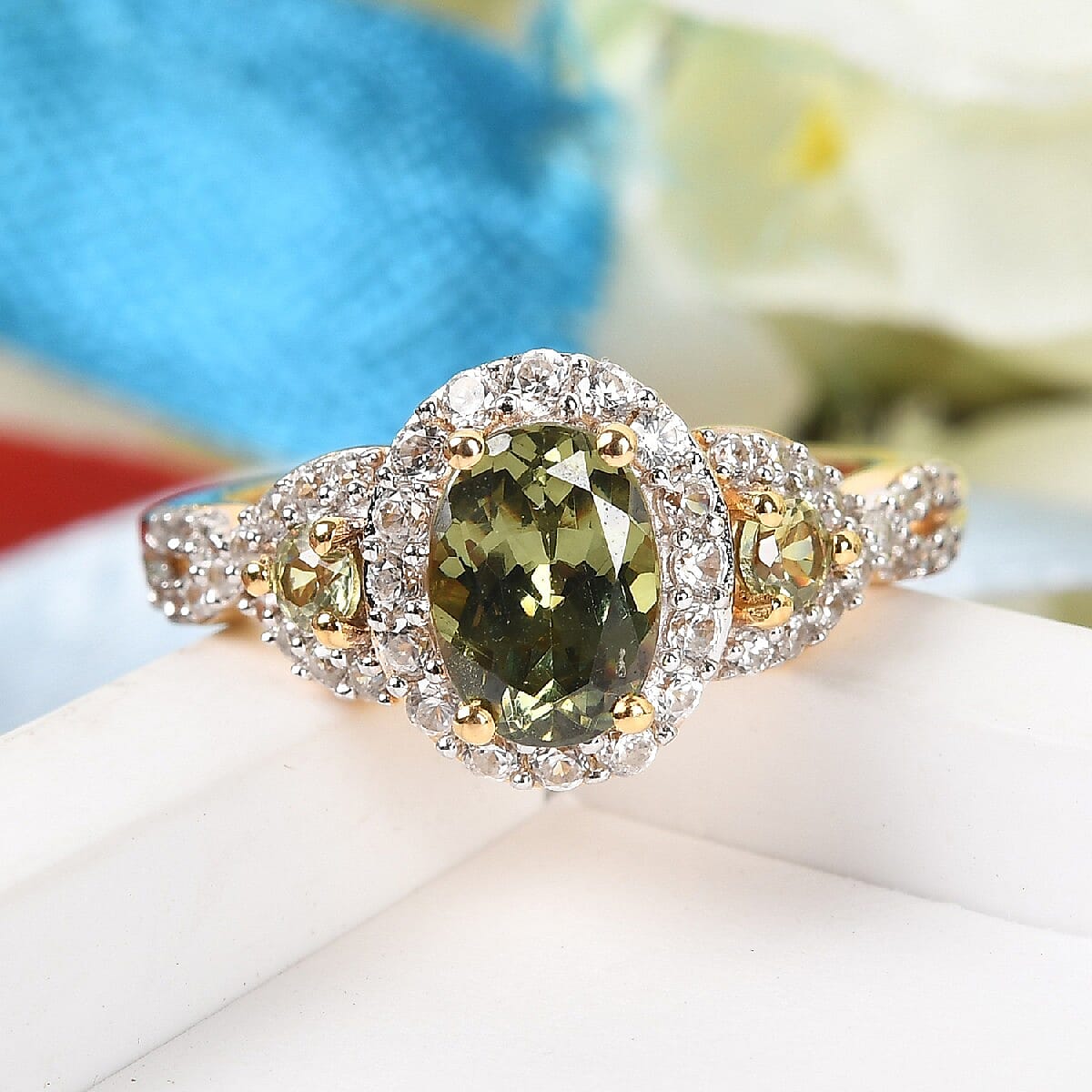Ambanja Demantoid Garnet and White Zircon Fancy Ring in Vermeil Yellow Gold Over Sterling Silver (Size 8.0) 1.85 ctw image number 1