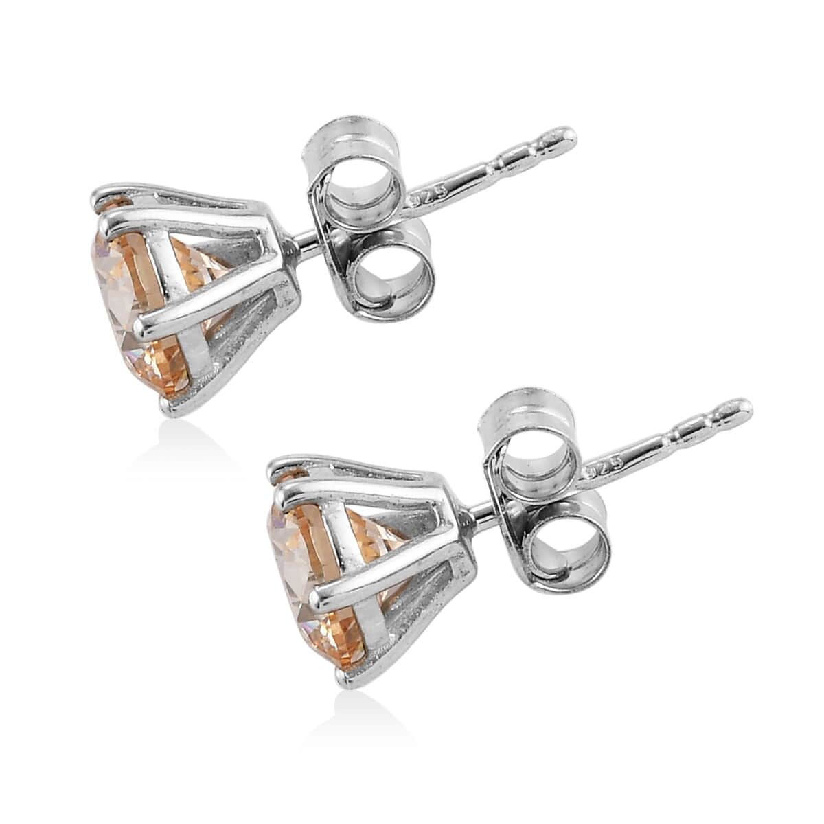 LUSTRO STELLA Made with Finest Multi Color CZ Set of 3 Solitaire Stud Earrings in Platinum Over Sterling Silver 10.80 ctw image number 2