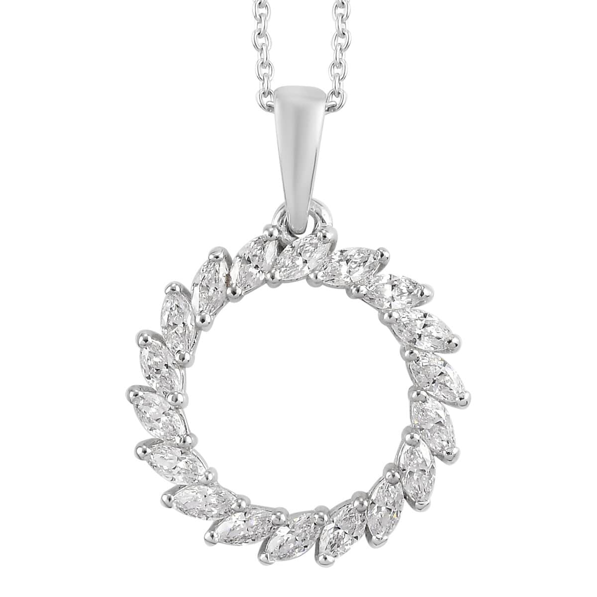 LUSTRO STELLA Made with Finest CZ Wreath Pendant Necklace 20 Inches in Platinum Over Sterling Silver 2.00 ctw image number 0