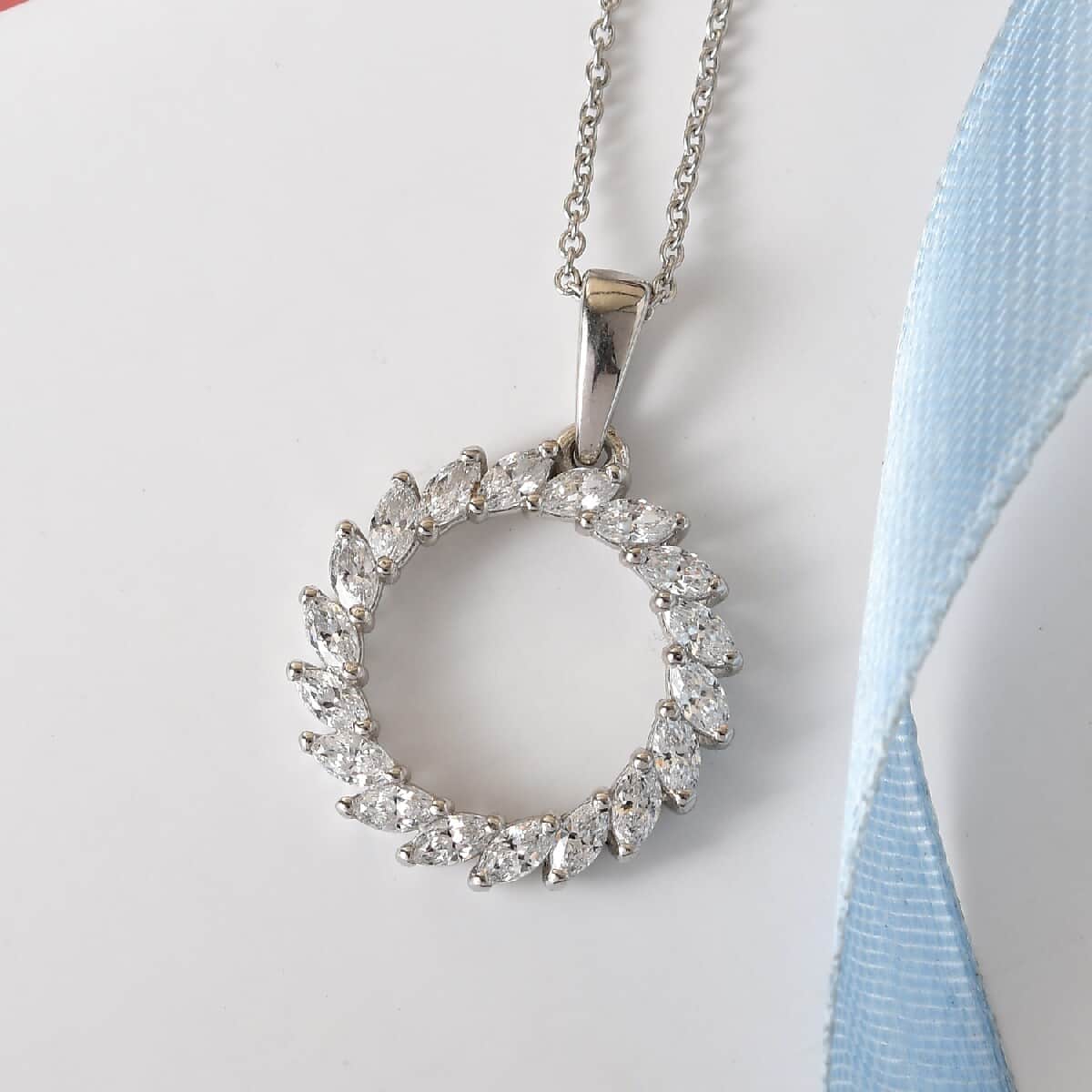 LUSTRO STELLA Made with Finest CZ Wreath Pendant Necklace 20 Inches in Platinum Over Sterling Silver 2.00 ctw image number 1
