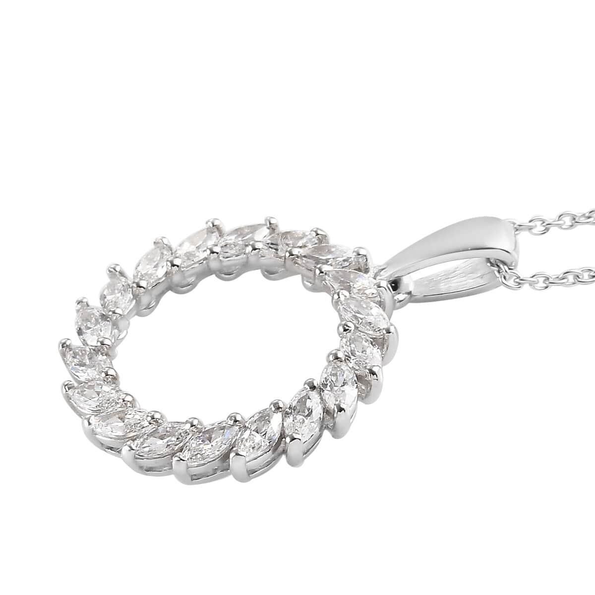 LUSTRO STELLA Made with Finest CZ Wreath Pendant Necklace 20 Inches in Platinum Over Sterling Silver 2.00 ctw image number 3