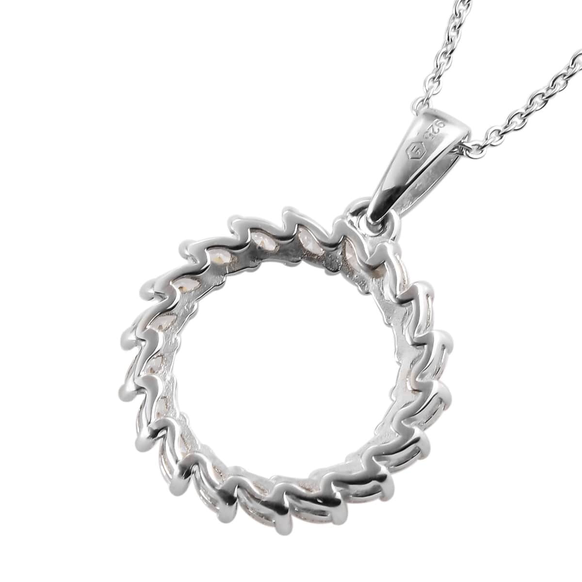 LUSTRO STELLA Made with Finest CZ Wreath Pendant Necklace 20 Inches in Platinum Over Sterling Silver 2.00 ctw image number 4
