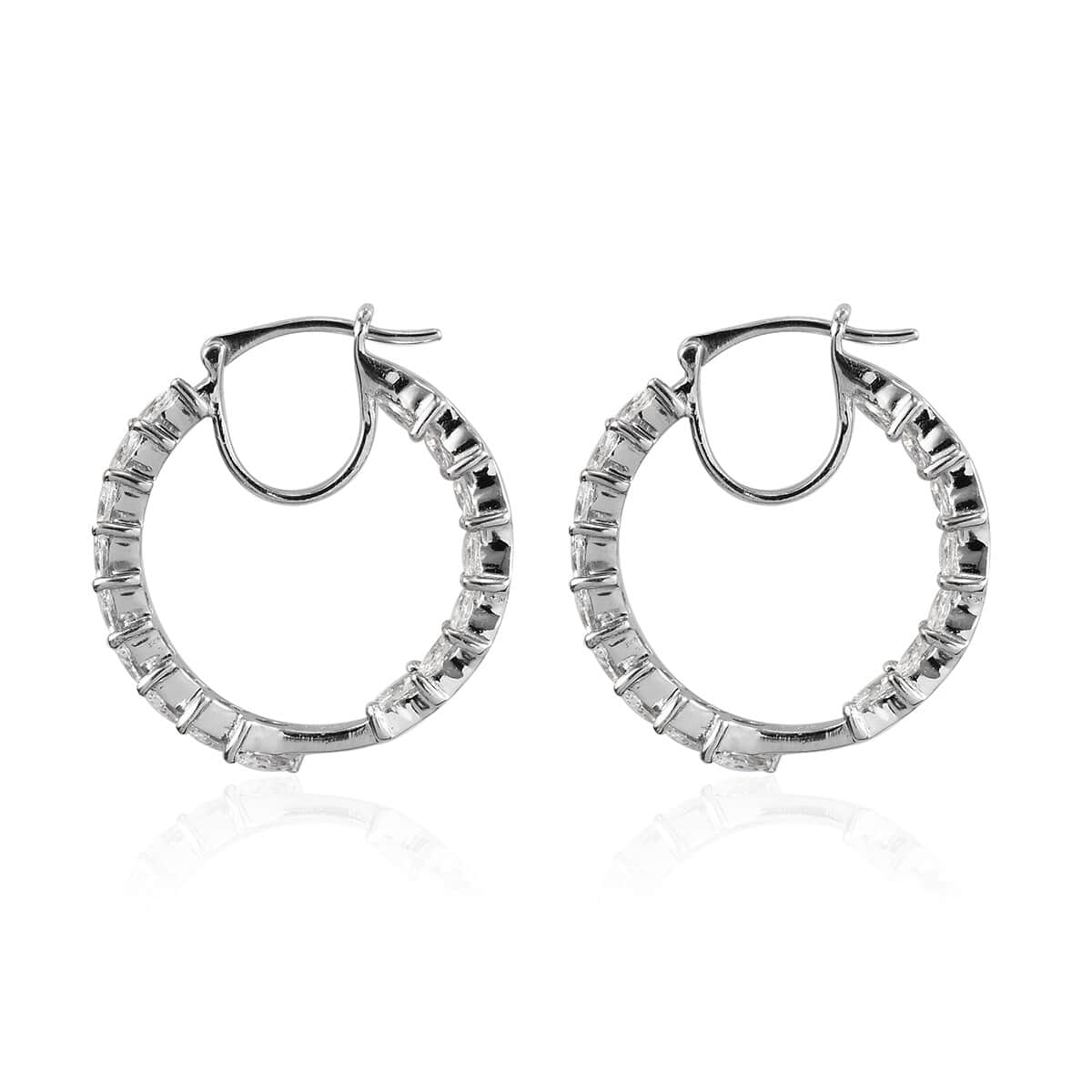 Lustro Stella Made with Finest CZ Inside Out Hoop Earrings in Platinum Over Sterling Silver 6.80 ctw image number 3