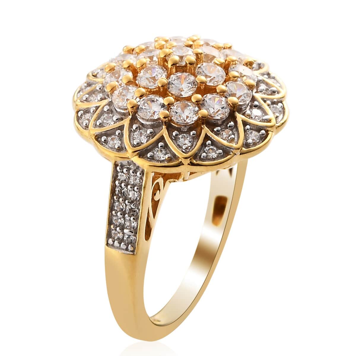 LUSTRO STELLA Made with Finest CZ Cluster Ring in Vermeil Yellow Gold Over Sterling Silver (Size 7.0) 2.55 ctw image number 3
