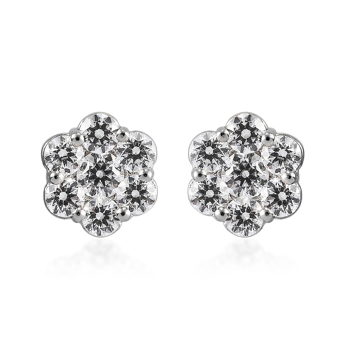 Lustro Stella Made with Finest CZ Floral Stud Earrings in Platinum Over Sterling Silver 1.80 ctw