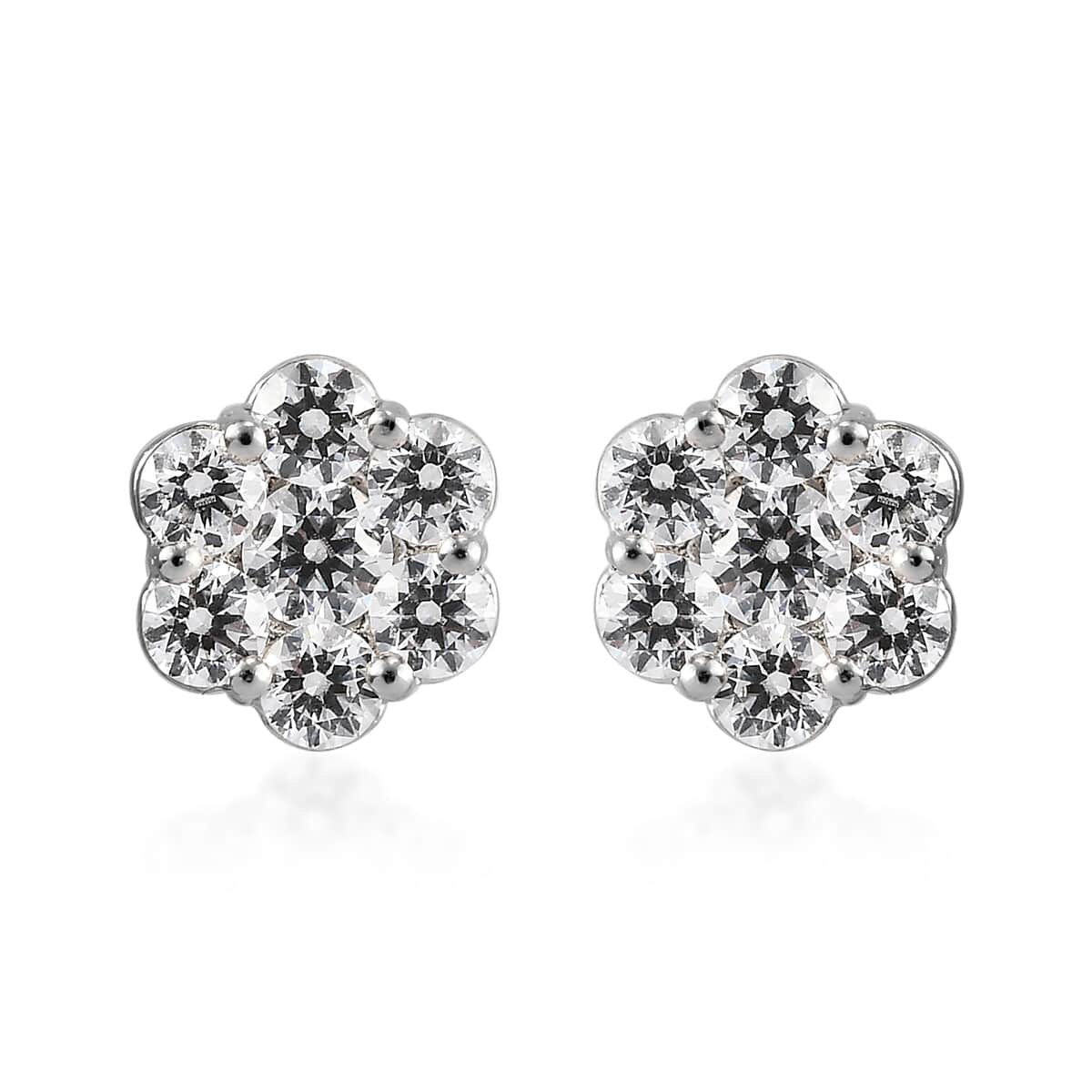 Lustro Stella Made with Finest CZ Floral Stud Earrings in Platinum Over Sterling Silver 1.80 ctw image number 0