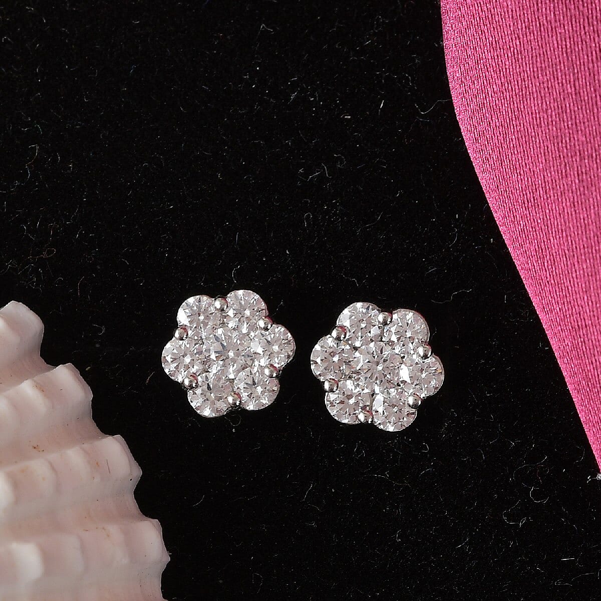 Lustro Stella Made with Finest CZ Floral Stud Earrings in Platinum Over Sterling Silver 1.80 ctw