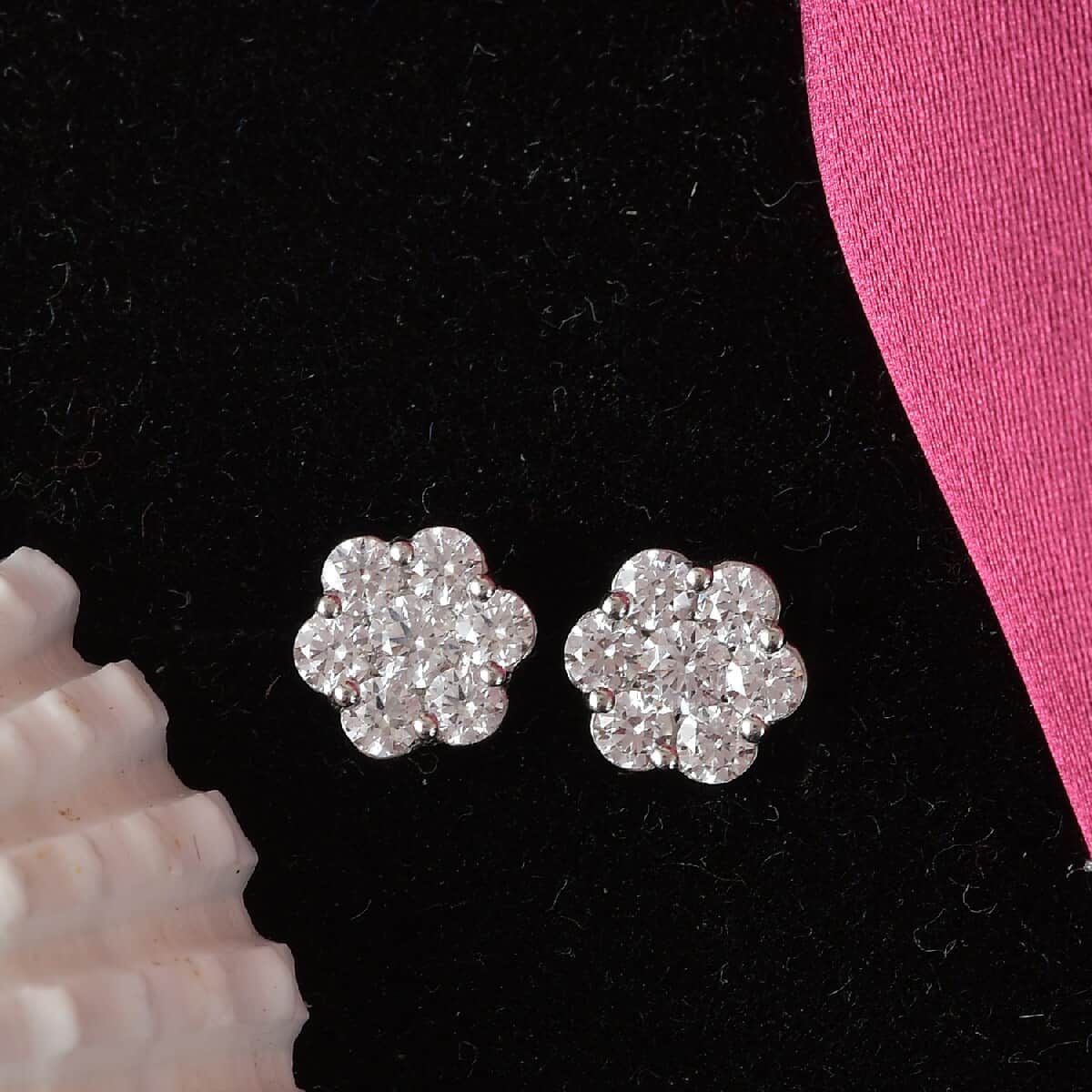 LUSTRO STELLA Made with Finest CZ Floral Stud Earrings in Platinum Over Sterling Silver 1.80 ctw image number 1