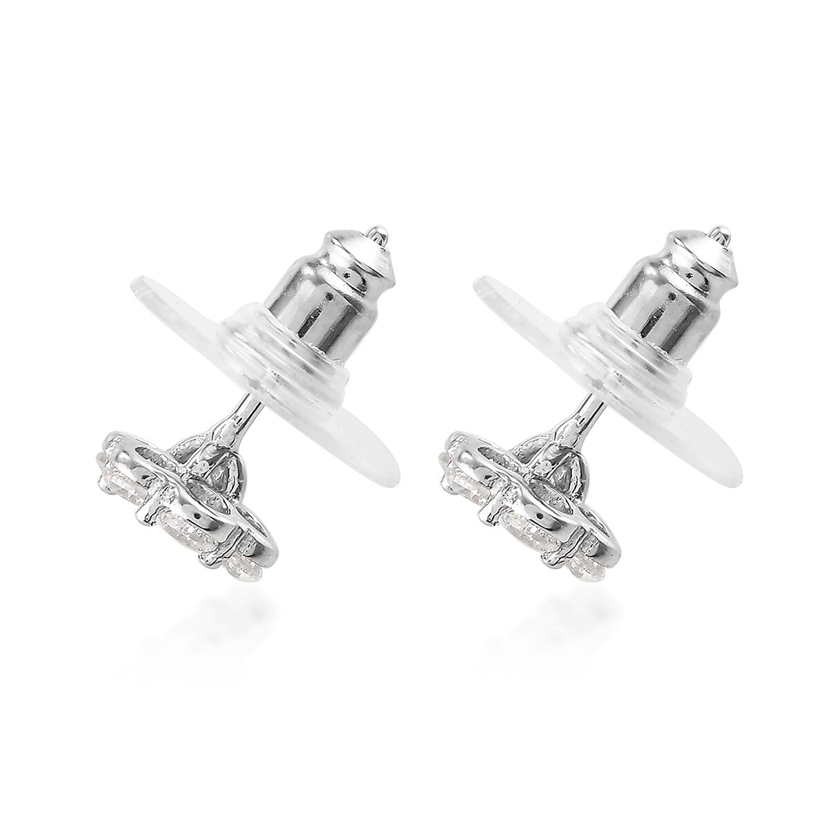Lustro Stella Made with Finest CZ Floral Stud Earrings in Platinum Over Sterling Silver 1.80 ctw