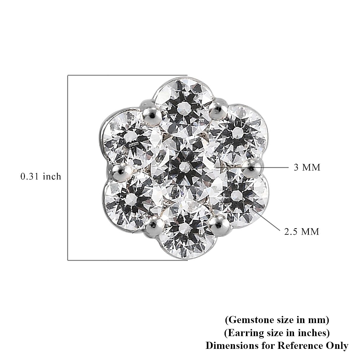 Lustro Stella Made with Finest CZ Floral Stud Earrings in Platinum Over Sterling Silver 1.80 ctw