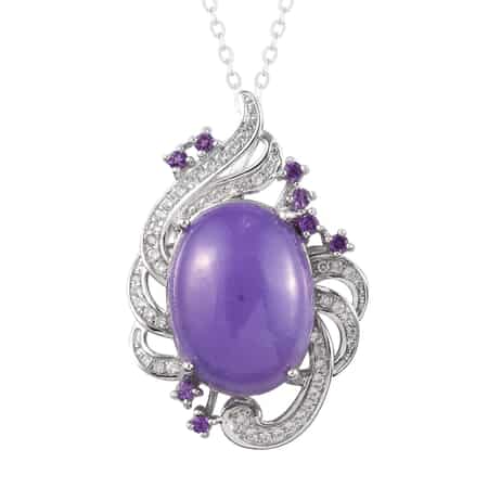 Purple Jade (D) and Multi Gemstone Pendant Necklace 20 Inches in Platinum Over Sterling Silver 13.50 ctw image number 0