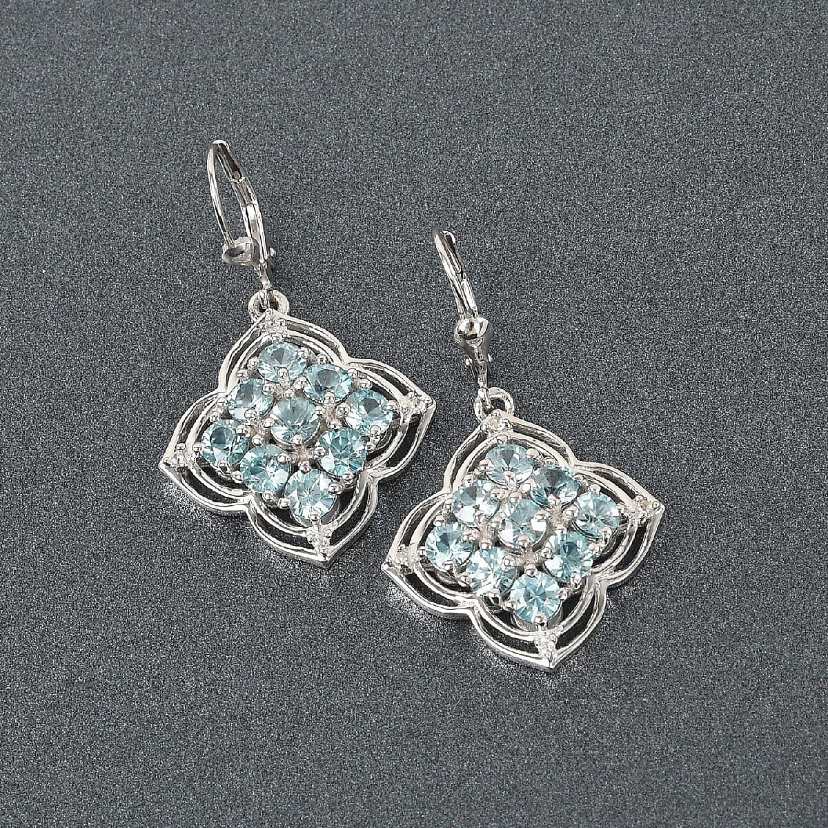 Blue Zircon and Zircon Earrings in Platinum Over Sterling Silver 6.70 ctw image number 1