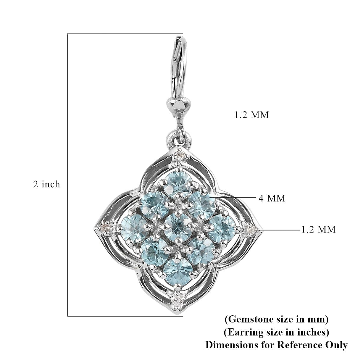 Blue Zircon and Zircon Earrings in Platinum Over Sterling Silver 6.70 ctw image number 4