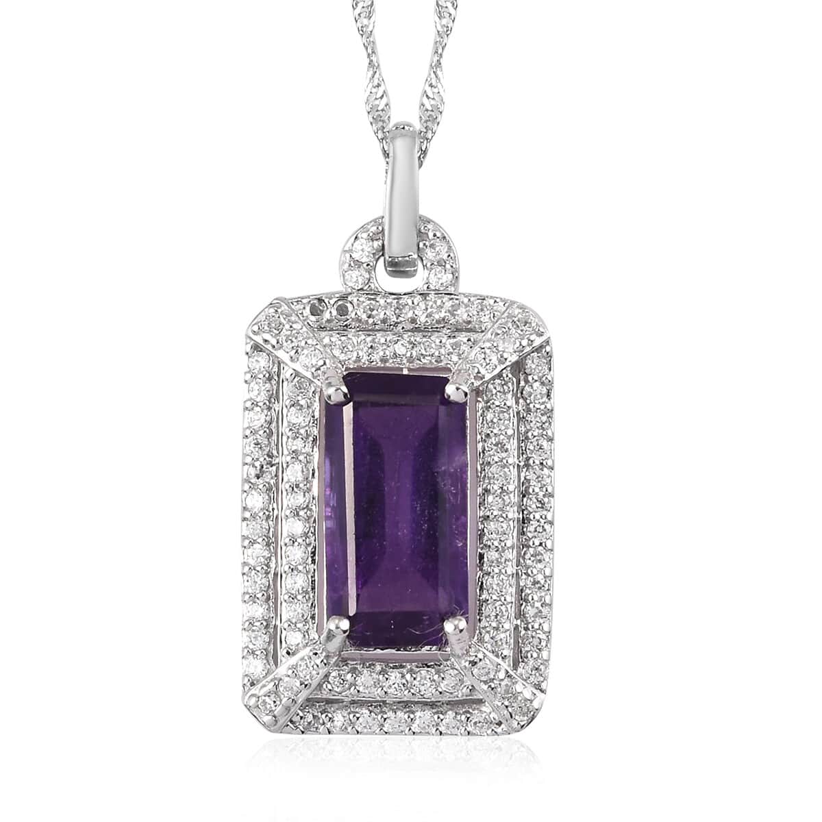 Amethyst and Zircon Pendant Necklace 20 Inches in Platinum Over Sterling Silver 8.00 ctw image number 0