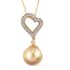 South Sea Golden Cultured Pearl and Zircon Pendant Necklace 20 Inches in 14K YG Over Sterling Silver image number 0