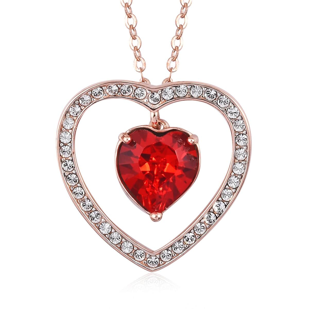 LUSTRO STELLA Made with Finest Fancy Ruby and White CZ Heart Pendant Necklace 20 Inches in 14K Yellow Gold Over Sterling Silver 2.70 ctw image number 0