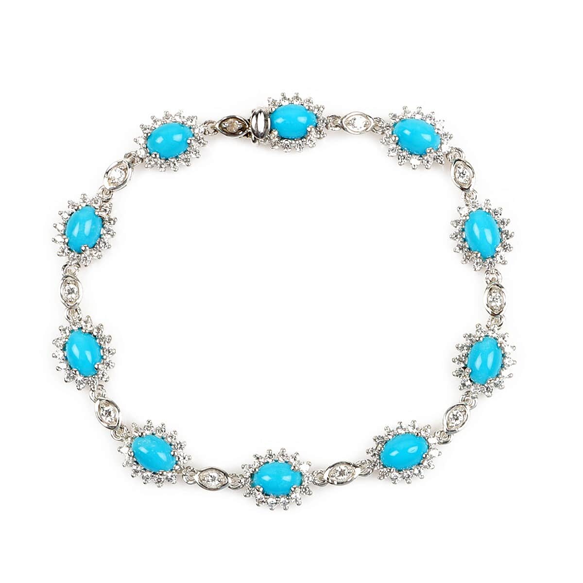 Sleeping Beauty Turquoise and Zircon Bracelet in Platinum Over Sterling Silver (7.25 In) 17.30 ctw image number 0