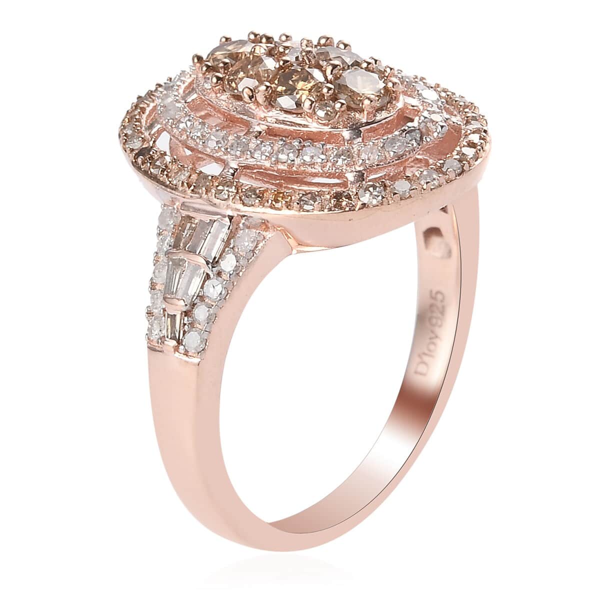 Natural Champagne and White Diamond Oval Shape Ring in Vermeil Rose Gold Over Sterling Silver (Size 10.0) 1.00 ctw image number 3