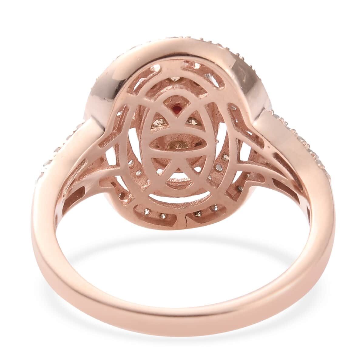 Natural Champagne and White Diamond Oval Shape Ring in Vermeil Rose Gold Over Sterling Silver (Size 10.0) 1.00 ctw image number 4