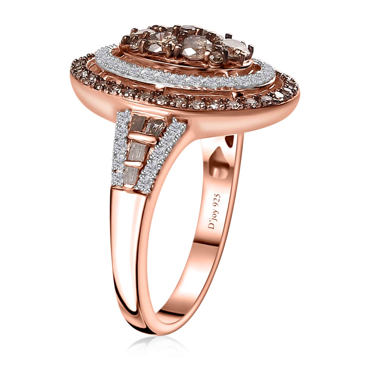 Natural Champagne and White Diamond Oval Shape Ring in Vermeil Rose Gold Over Sterling Silver (Size 7.0) 1.00 ctw image number 3