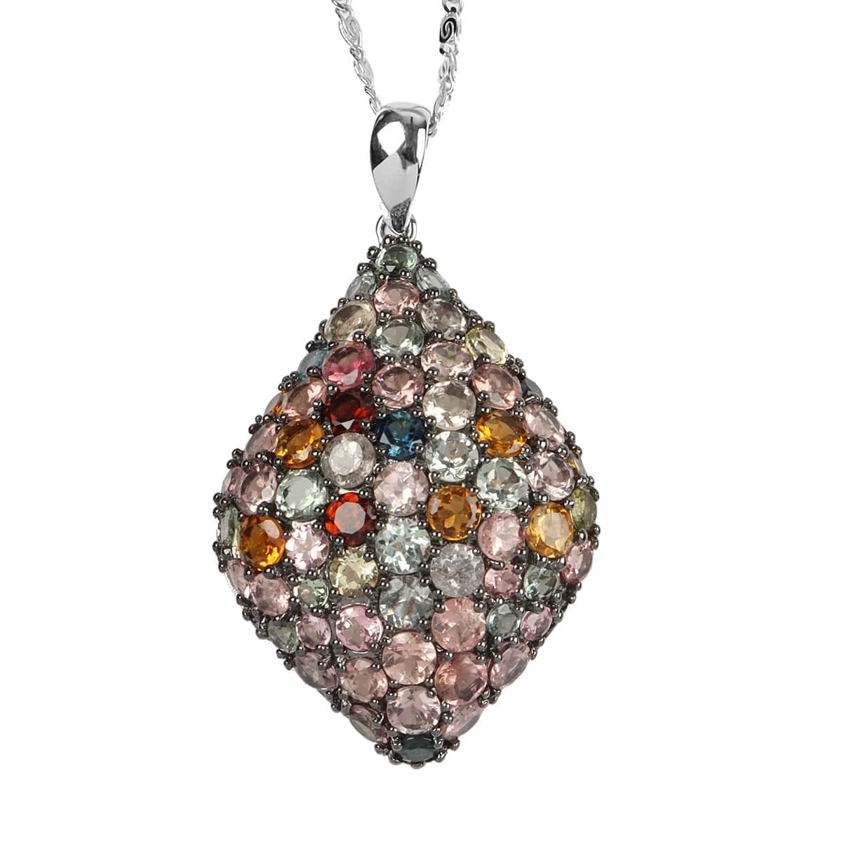 Multi Gemstone Pendant Necklace 20 Inches in Platinum Over Sterling Silver 6.40 ctw image number 0
