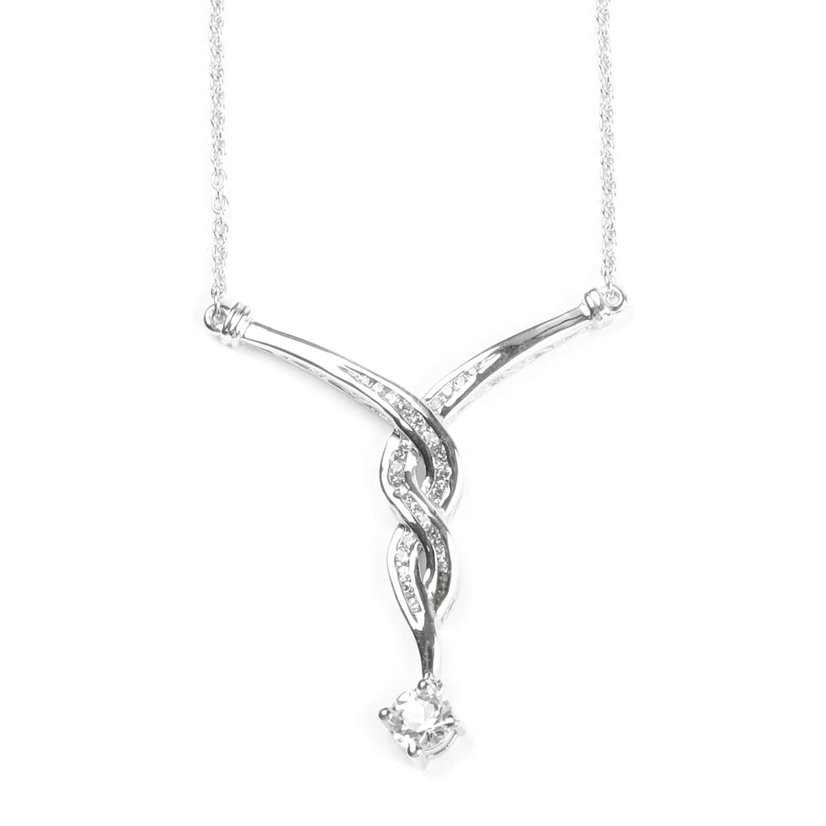 White Topaz Pendant Necklace 20 Inches in Platinum Over Sterling Silver 9 Grams 0.85 ctw image number 0