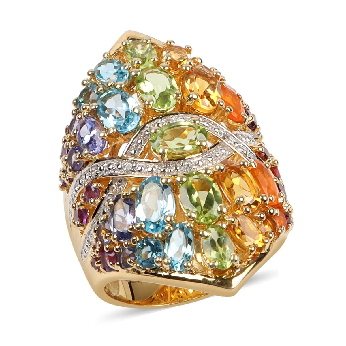 Multi Gemstone and White Zircon Ring in 14K Yellow Gold Over Sterling Silver (Size 7.0) 11.50 Grams 7.75 ctw image number 0